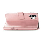 Custodia in pelle con protezione per telefono cellulare con fibbia in rilievo con chiusura a quattro foglie con cordino e slot per schede e portafoglio e funzione staffa, For Samsung Galaxy S21+ 5G, For Samsung Galaxy S21 5G                            ...