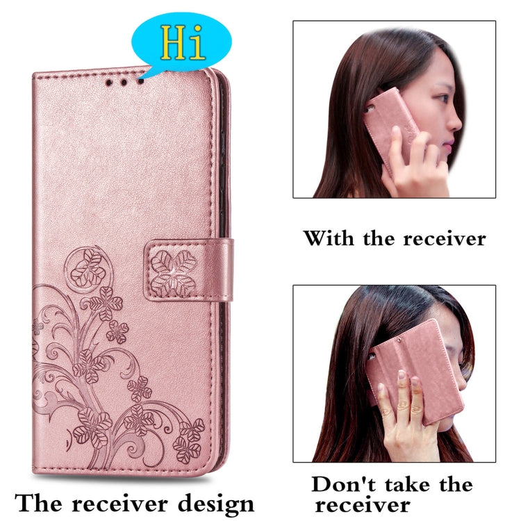 Custodia in pelle con protezione per telefono cellulare con fibbia in rilievo con chiusura a quattro foglie con cordino e slot per schede e portafoglio e funzione staffa, For Samsung Galaxy S21+ 5G, For Samsung Galaxy S21 5G                            ...
