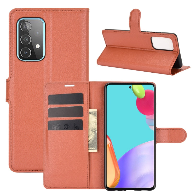 Per Samsung Galaxy A52 5G Litchi Texture Custodia protettiva a vibrazione orizzontale con supporto e slot per schede e portafoglio, For Galaxy A52 5G