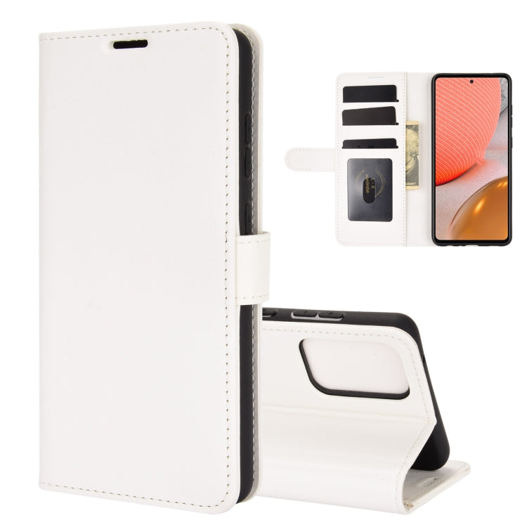 Per Samsung Galaxy A72 5G R64 Texture Custodia protettiva a vibrazione orizzontale singola con supporto e slot per schede e portafogli e cornice per foto, For Samsung Galaxy A72 5G