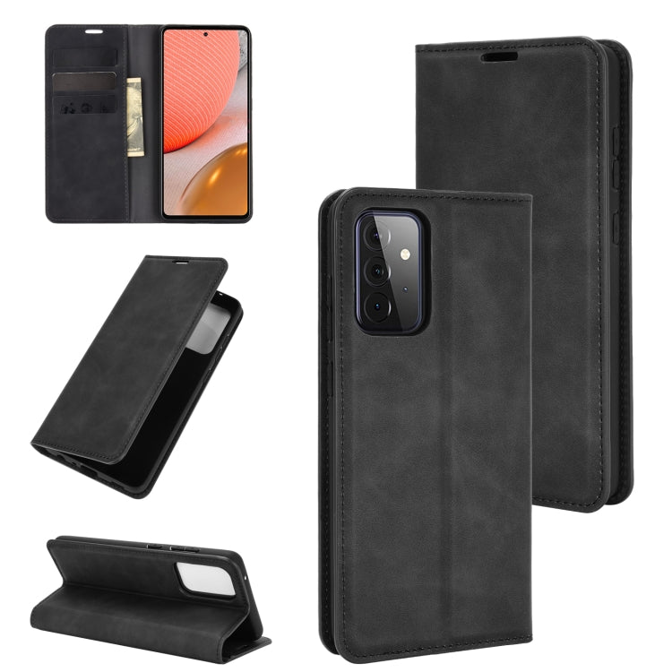 Per Samsung Galaxy A72 5G Custodia in pelle con ventosa magnetica per affari retro-pelle con supporto e slot per carte e portafoglio, For Galaxy A72 5G