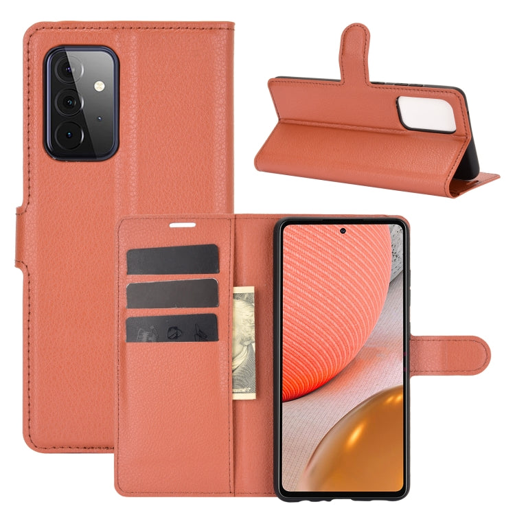 Per Samsung Galaxy A72 5G Litchi Texture Custodia protettiva a vibrazione orizzontale con supporto e slot per schede e portafoglio, For Galaxy A72 5G