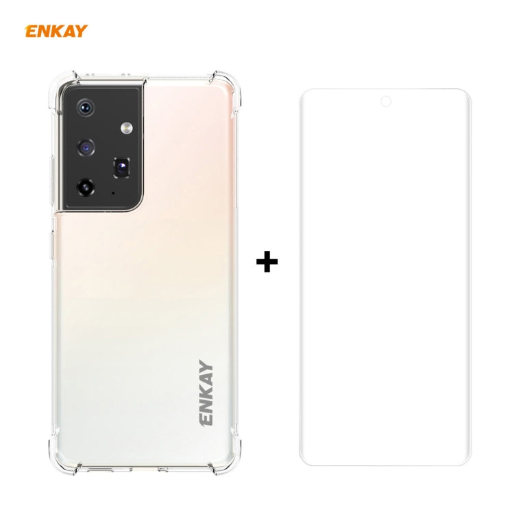 Hat-Prince ENKAY Custodia antiurto in TPU trasparente Cover morbida antiscivolo + 3D Schermo intero PET curvo Curvatura a caldo Pellicola salvaschermo HD Pellicola morbida, Supporto per sblocco impronte digitali, For Samsung Galaxy S21 Ultra 5G        ...