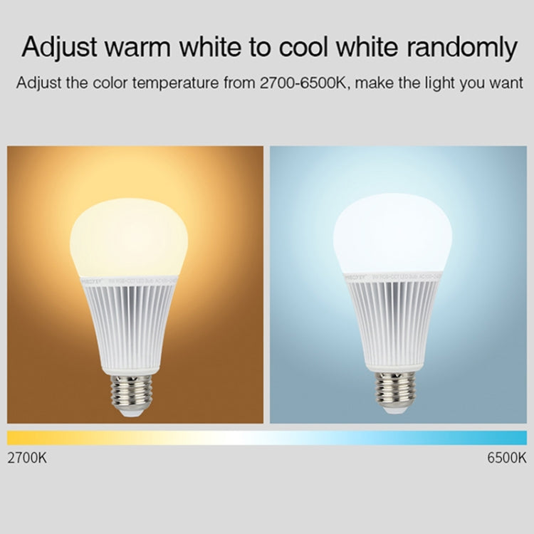 FUT012 E27 9W RGB + CCT Lampadina LED 100V-240V Lampadina intelligente con telecomando a colori WiFi 2.4G Wireless