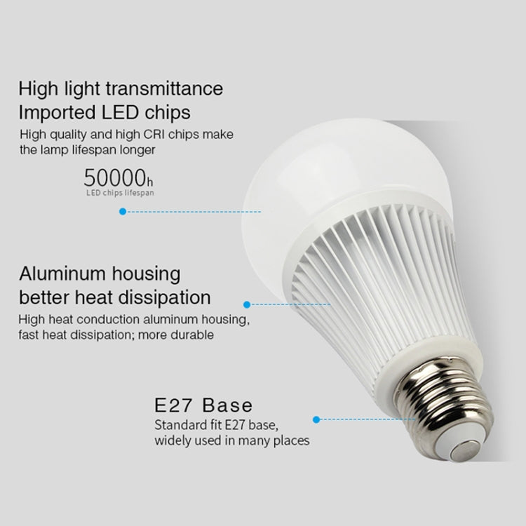 FUT012 E27 9W RGB + CCT Lampadina LED 100V-240V Lampadina intelligente con telecomando a colori WiFi 2.4G Wireless