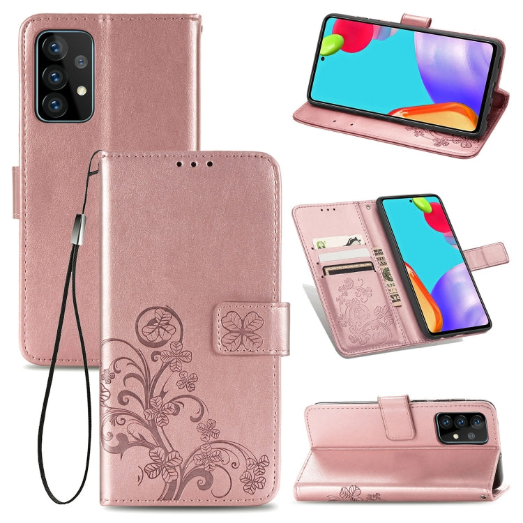 Custodia in pelle con protezione per telefono cellulare con fibbia in rilievo con chiusura a quattro foglie con cordino e slot per schede e portafoglio e funzione staffa, For Samsung Galaxy A52 5G, For Samsung Galaxy A72 5G, For Motorola MOTO E7