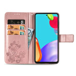 Custodia in pelle con protezione per telefono cellulare con fibbia in rilievo con chiusura a quattro foglie con cordino e slot per schede e portafoglio e funzione staffa, For Samsung Galaxy A52 5G, For Samsung Galaxy A72 5G, For Motorola MOTO E7