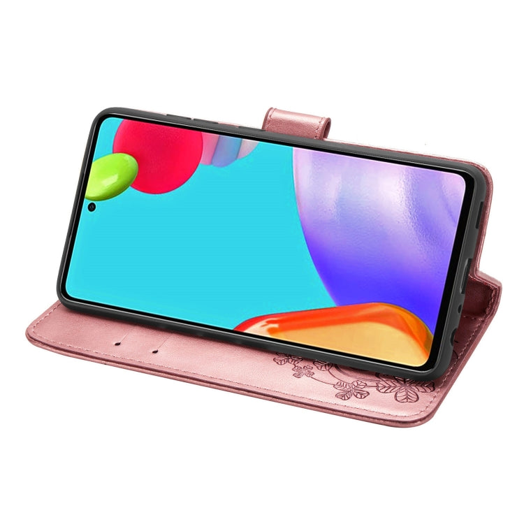Custodia in pelle con protezione per telefono cellulare con fibbia in rilievo con chiusura a quattro foglie con cordino e slot per schede e portafoglio e funzione staffa, For Samsung Galaxy A52 5G, For Samsung Galaxy A72 5G, For Motorola MOTO E7