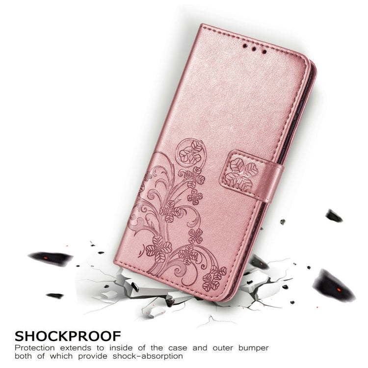 Custodia in pelle con protezione per telefono cellulare con fibbia in rilievo con chiusura a quattro foglie con cordino e slot per schede e portafoglio e funzione staffa, For Samsung Galaxy A52 5G, For Samsung Galaxy A72 5G, For Motorola MOTO E7