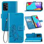 Custodia in pelle con protezione per telefono cellulare con fibbia in rilievo con chiusura a quattro foglie con cordino e slot per schede e portafoglio e funzione staffa, For Samsung Galaxy A52 5G, For Samsung Galaxy A72 5G, For Motorola MOTO E7