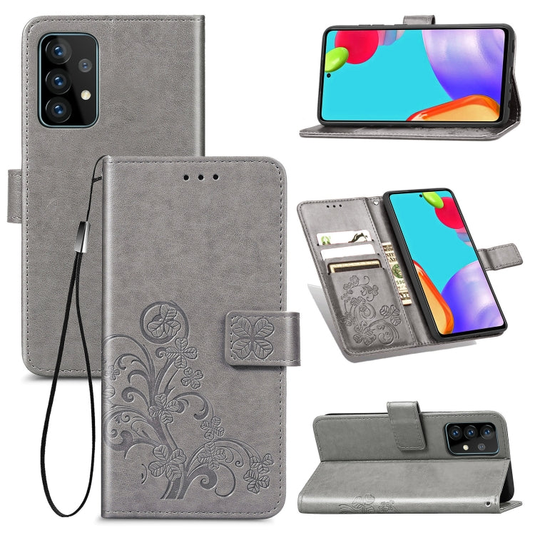 Custodia in pelle con protezione per telefono cellulare con fibbia in rilievo con chiusura a quattro foglie con cordino e slot per schede e portafoglio e funzione staffa, For Samsung Galaxy A52 5G, For Samsung Galaxy A72 5G, For Motorola MOTO E7