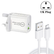 SDC-18W Caricatore da viaggio universale a ricarica rapida doppia USB PD 3.0 + QC 3.0 da 18 W con cavo dati di ricarica rapida da micro USB a 8 pin, presa UK, USB to 8 Pin (UK Plug)