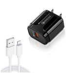 Caricabatterie da viaggio portatile USB LZ-023 18W QC 3.0 + cavo dati da USB a 8 pin 3A, spina USA, USB to 8 Pin Data Cable, US Plug, 8 Pin Data Cable, US Plug