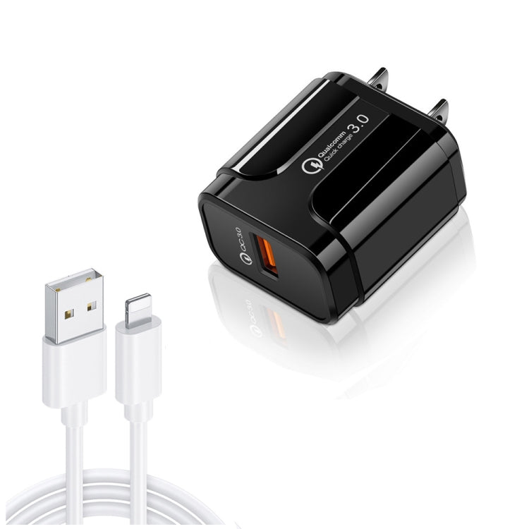 Caricabatterie da viaggio portatile USB LZ-023 18W QC 3.0 + cavo dati da USB a 8 pin 3A, spina USA, USB to 8 Pin Data Cable, US Plug, 8 Pin Data Cable, US Plug