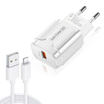 LZ-023 Caricabatterie da viaggio portatile USB QC 3.0 da 18 W + cavo dati da USB a 8 pin da 3 A, spina europea, 8 Pin Data Cable, EU Plug