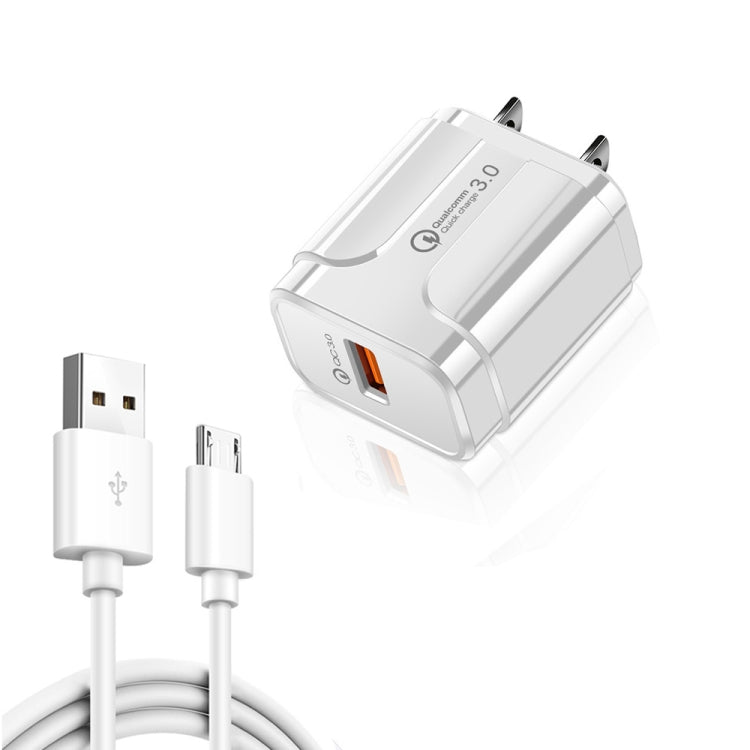 Caricabatterie da viaggio portatile USB LZ-023 18W QC 3.0 + cavo dati da USB a micro USB 3A, spina USA, Micro USB Data Cable, US Plug