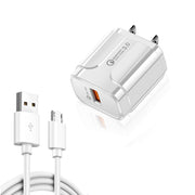 Caricabatterie da viaggio portatile USB LZ-023 18W QC 3.0 + cavo dati da USB a micro USB 3A, spina USA, Micro USB Data Cable, US Plug