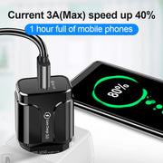 Caricabatterie da viaggio portatile USB LZ-023 18W QC 3.0 + cavo dati da USB a micro USB 3A, spina USA, Micro USB Data Cable, US Plug