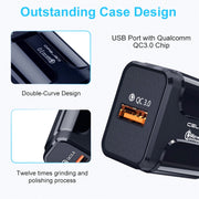Caricabatterie da viaggio portatile USB LZ-023 18W QC 3.0 + cavo dati da USB a micro USB 3A, spina USA, Micro USB Data Cable, US Plug