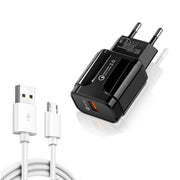 Caricabatterie da viaggio portatile USB LZ-023 18W QC 3.0 + cavo dati da USB a micro USB 3A, spina europea, Micro USB Data Cable, EU Plug