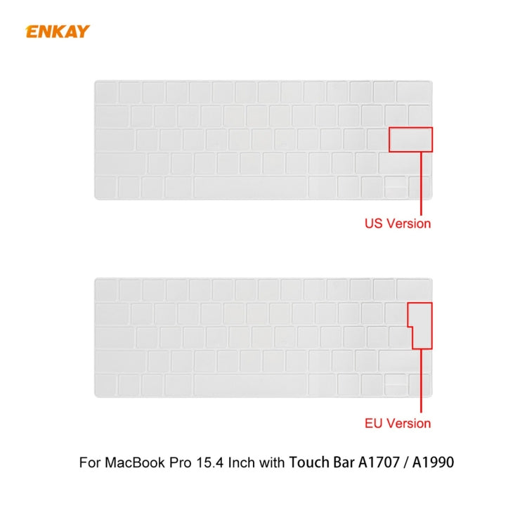 ENKAY Custodia protettiva per laptop in cristallo 3 in 1 + Pellicola per tastiera in TPU versione UE + Set di tappi antipolvere per MacBook Pro 15,4 pollici A1707 e A1990 (con Touch Bar), For MacBook Pro 15.4 inch A1707 (with Touch Bar)
