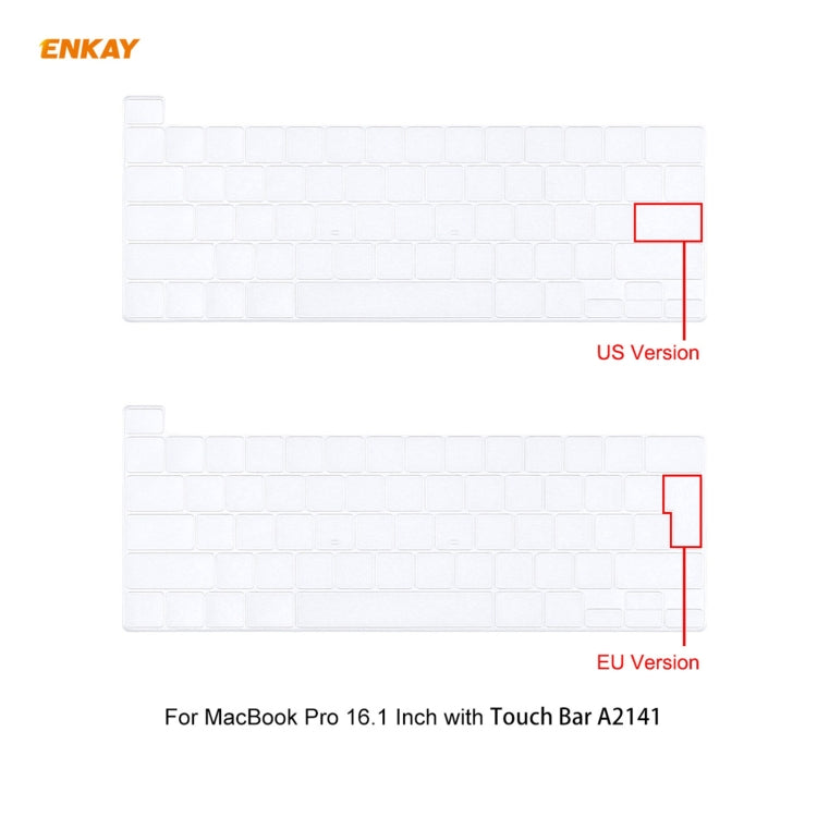 ENKAY Custodia protettiva per laptop in cristallo 3 in 1 + Pellicola per tastiera in TPU versione USA + Set di tappi antipolvere per MacBook Pro 16 pollici A2141 (con Touch Bar), For MacBook Pro 16 inch A2141 (with Touch Bar)