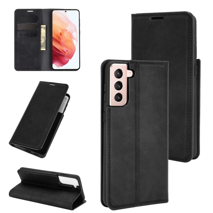 Per Samsung Galaxy S21 Plus Custodia in pelle con ventosa magnetica da lavoro retro-skin con supporto, slot per carte e portafoglio, For Samsung Galaxy S21 Plus