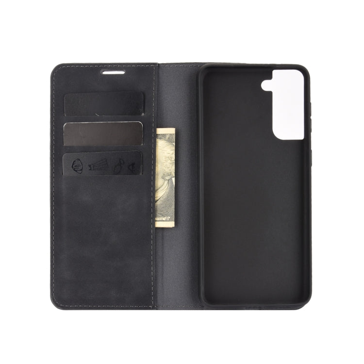 Per Samsung Galaxy S21 Plus Custodia in pelle con ventosa magnetica da lavoro retro-skin con supporto, slot per carte e portafoglio, For Samsung Galaxy S21 Plus