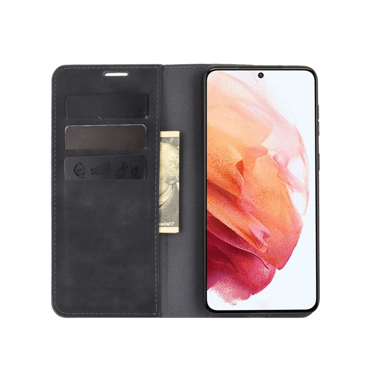 Per Samsung Galaxy S21 Plus Custodia in pelle con ventosa magnetica da lavoro retro-skin con supporto, slot per carte e portafoglio, For Samsung Galaxy S21 Plus