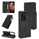 Per Samsung Galaxy S21 Ultra 5G Custodia in pelle con ventosa magnetica da lavoro retro-skin con supporto, slot per carte e portafoglio, For Samsung Galaxy S21 Ultra 5G