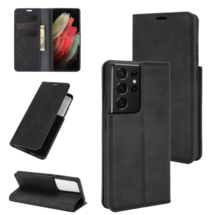 Per Samsung Galaxy S21 Ultra 5G Custodia in pelle con ventosa magnetica da lavoro retro-skin con supporto, slot per carte e portafoglio, For Samsung Galaxy S21 Ultra 5G