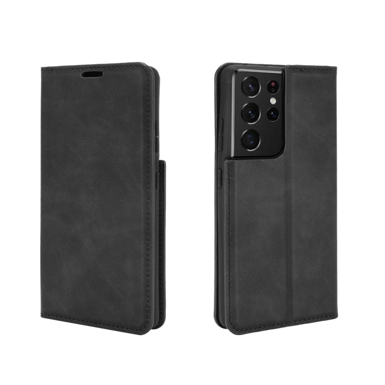 Per Samsung Galaxy S21 Ultra 5G Custodia in pelle con ventosa magnetica da lavoro retro-skin con supporto, slot per carte e portafoglio, For Samsung Galaxy S21 Ultra 5G
