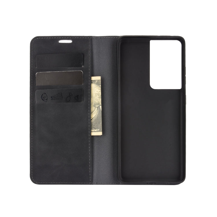 Per Samsung Galaxy S21 Ultra 5G Custodia in pelle con ventosa magnetica da lavoro retro-skin con supporto, slot per carte e portafoglio, For Samsung Galaxy S21 Ultra 5G