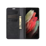 Per Samsung Galaxy S21 Ultra 5G Custodia in pelle con ventosa magnetica da lavoro retro-skin con supporto, slot per carte e portafoglio, For Samsung Galaxy S21 Ultra 5G