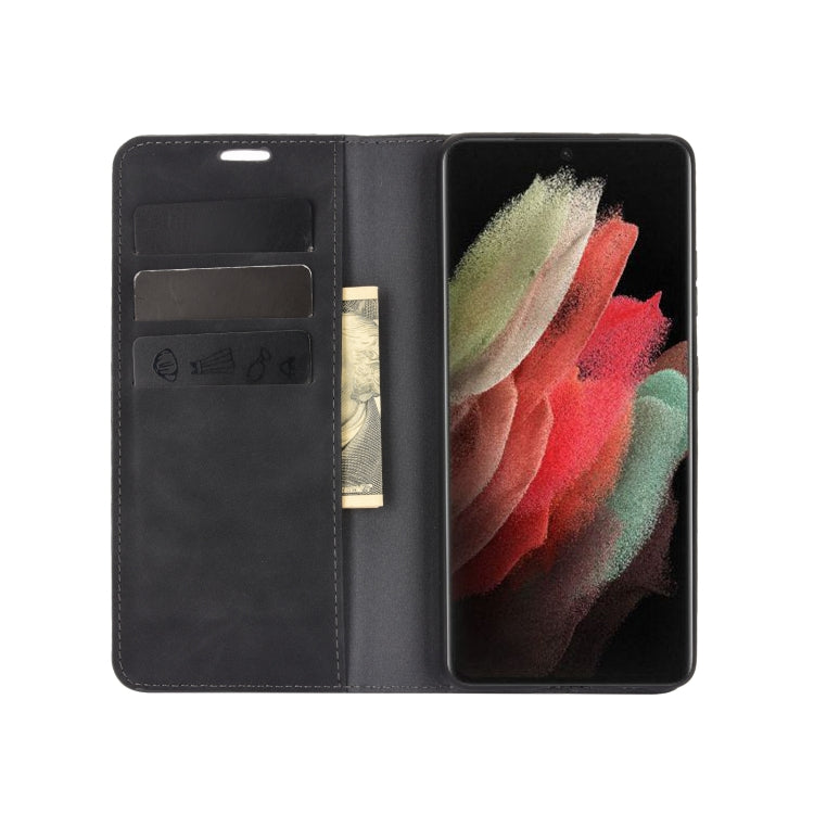 Per Samsung Galaxy S21 Ultra 5G Custodia in pelle con ventosa magnetica da lavoro retro-skin con supporto, slot per carte e portafoglio, For Samsung Galaxy S21 Ultra 5G