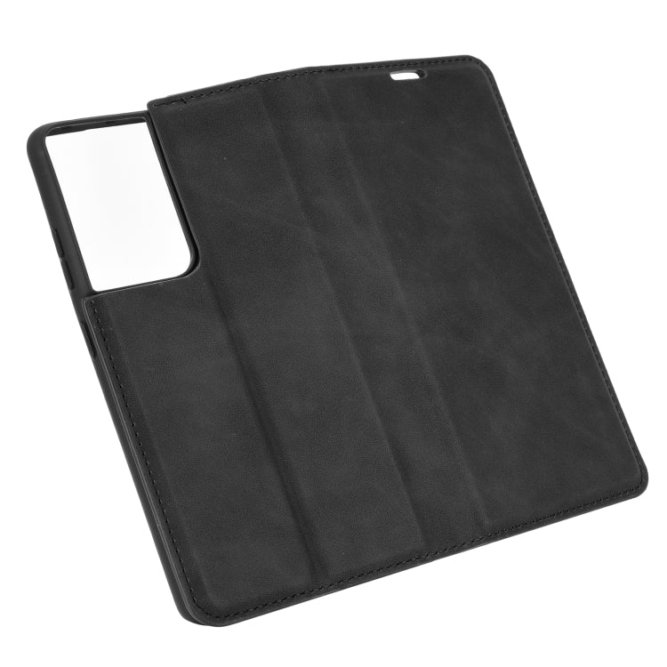 Per Samsung Galaxy S21 Ultra 5G Custodia in pelle con ventosa magnetica da lavoro retro-skin con supporto, slot per carte e portafoglio, For Samsung Galaxy S21 Ultra 5G