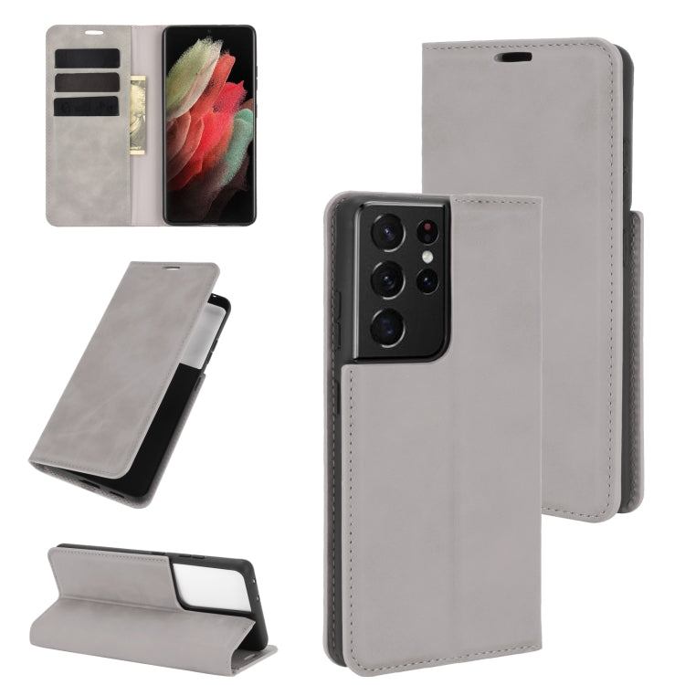 Per Samsung Galaxy S21 Ultra 5G Custodia in pelle con ventosa magnetica da lavoro retro-skin con supporto, slot per carte e portafoglio, For Samsung Galaxy S21 Ultra 5G
