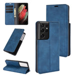 Per Samsung Galaxy S21 Ultra 5G Custodia in pelle con ventosa magnetica da lavoro retro-skin con supporto, slot per carte e portafoglio, For Samsung Galaxy S21 Ultra 5G