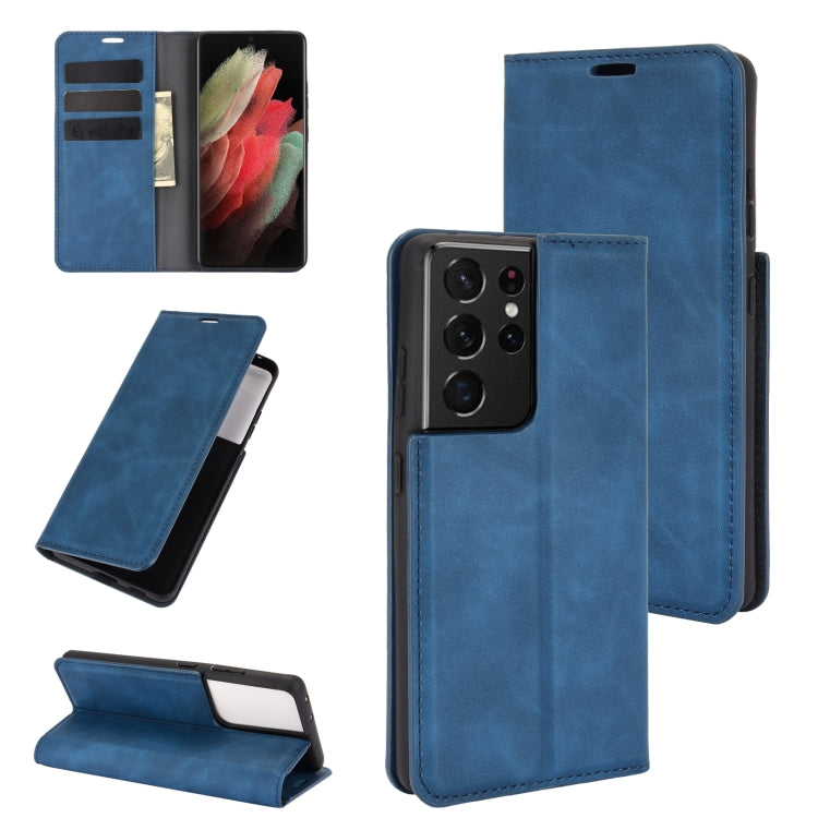 Per Samsung Galaxy S21 Ultra 5G Custodia in pelle con ventosa magnetica da lavoro retro-skin con supporto, slot per carte e portafoglio, For Samsung Galaxy S21 Ultra 5G