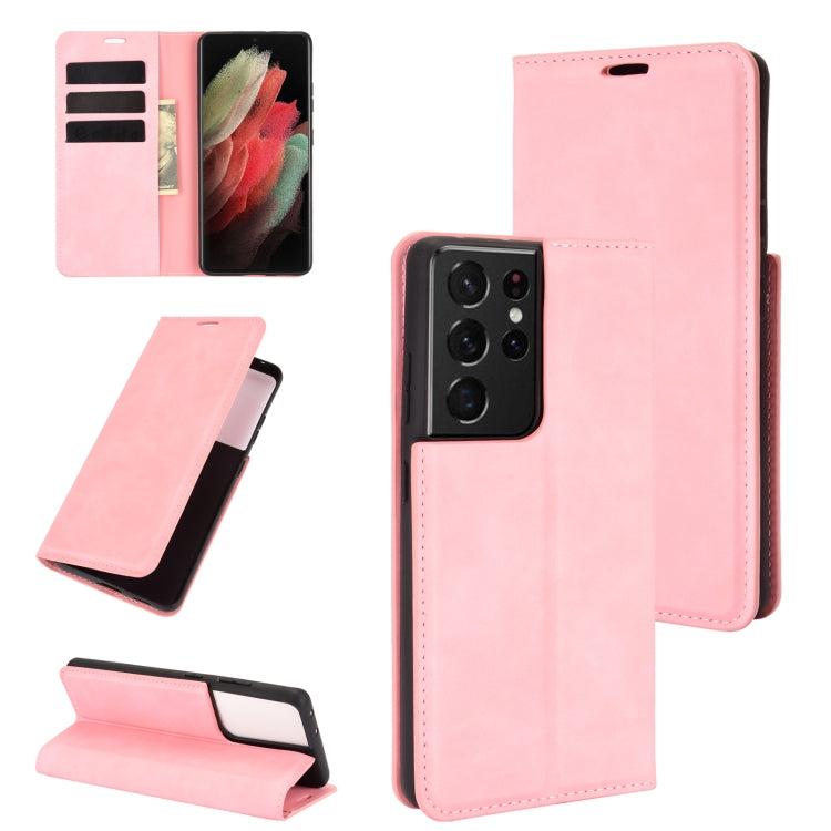 Per Samsung Galaxy S21 Ultra 5G Custodia in pelle con ventosa magnetica da lavoro retro-skin con supporto, slot per carte e portafoglio, For Samsung Galaxy S21 Ultra 5G