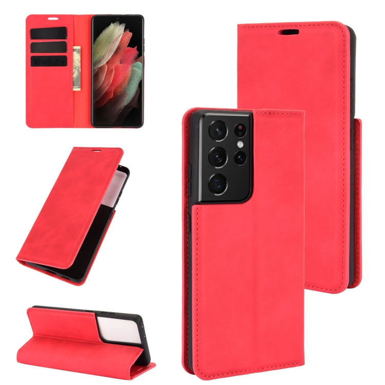 Per Samsung Galaxy S21 Ultra 5G Custodia in pelle con ventosa magnetica da lavoro retro-skin con supporto, slot per carte e portafoglio, For Samsung Galaxy S21 Ultra 5G