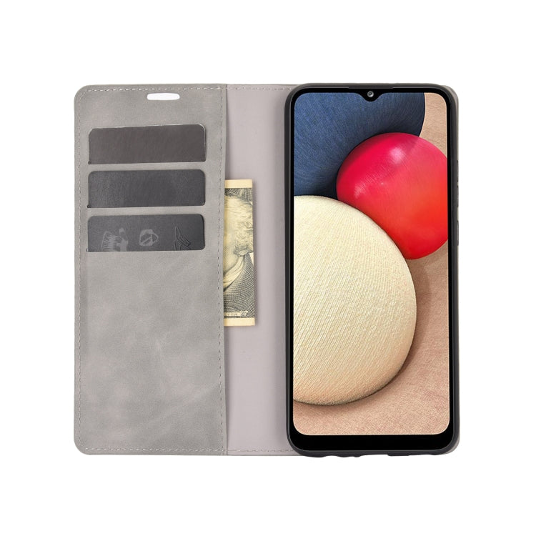 Per Samsung Galaxy A02s (versione USA) Custodia in pelle con ventosa magnetica per affari retro-pelle con supporto e slot per schede e portafoglio, For Galaxy A02s (US Version)