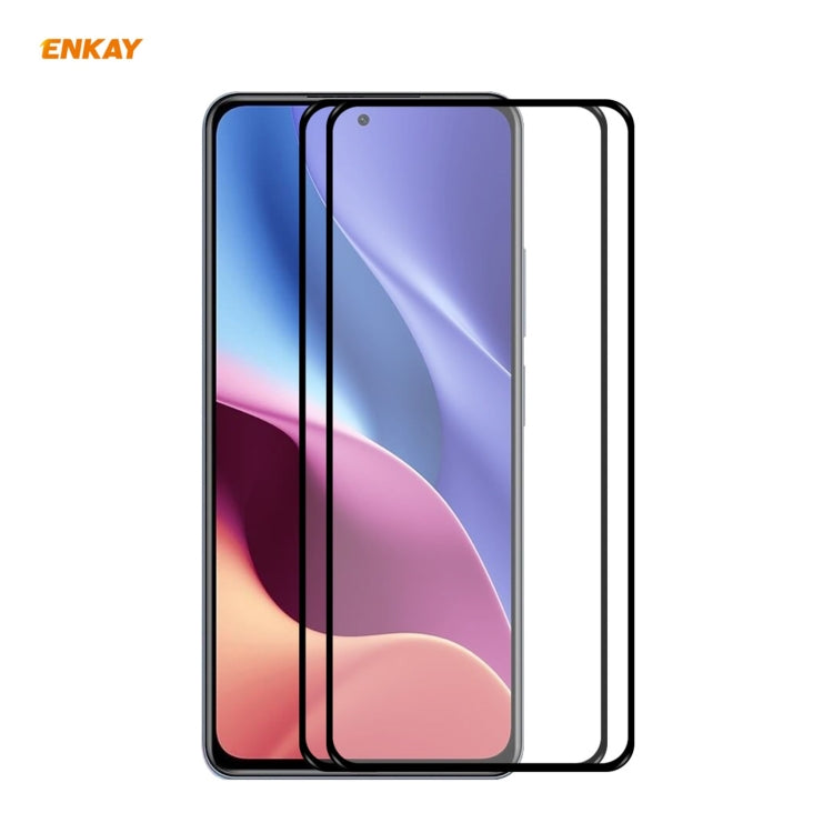 2 PZ ENKAY Hat-Prince Full Glue 0.26mm 9H 2.5D Pellicola a copertura totale in vetro temperato, For Xiaomi Redmi K40 / K40 Pro(+), For Xiaomi Redmi Note 9T, For Xiaomi Redmi 9T, For Samsung Galaxy F62
