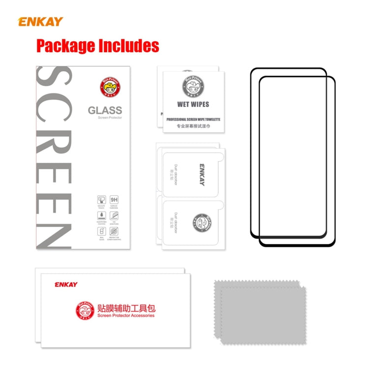 2 PZ ENKAY Hat-Prince Full Glue 0.26mm 9H 2.5D Pellicola a copertura totale in vetro temperato, For Xiaomi Redmi K40 / K40 Pro(+), For Xiaomi Redmi Note 9T, For Xiaomi Redmi 9T, For Samsung Galaxy F62