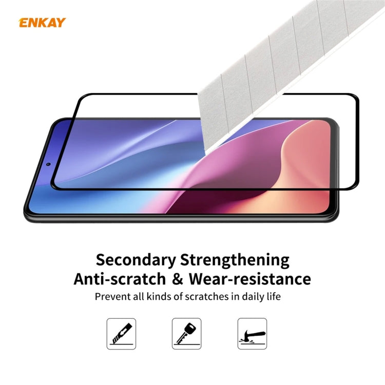 5 PZ ENKAY Hat-Prince Full Glue 0.26mm 9H 2.5D Pellicola a copertura totale in vetro temperato, For Xiaomi Redmi K40 / K40 Pro(+), For Xiaomi Redmi Note 9T, For Xiaomi Redmi 9T, For Samsung Galaxy F62