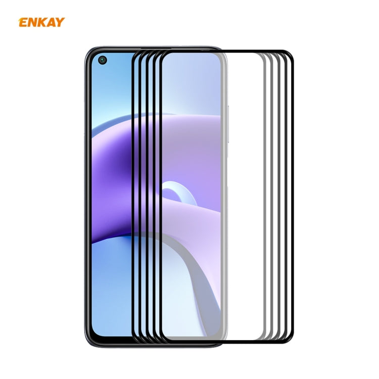 5 PZ ENKAY Hat-Prince Full Glue 0.26mm 9H 2.5D Pellicola a copertura totale in vetro temperato, For Xiaomi Redmi K40 / K40 Pro(+), For Xiaomi Redmi Note 9T, For Xiaomi Redmi 9T, For Samsung Galaxy F62