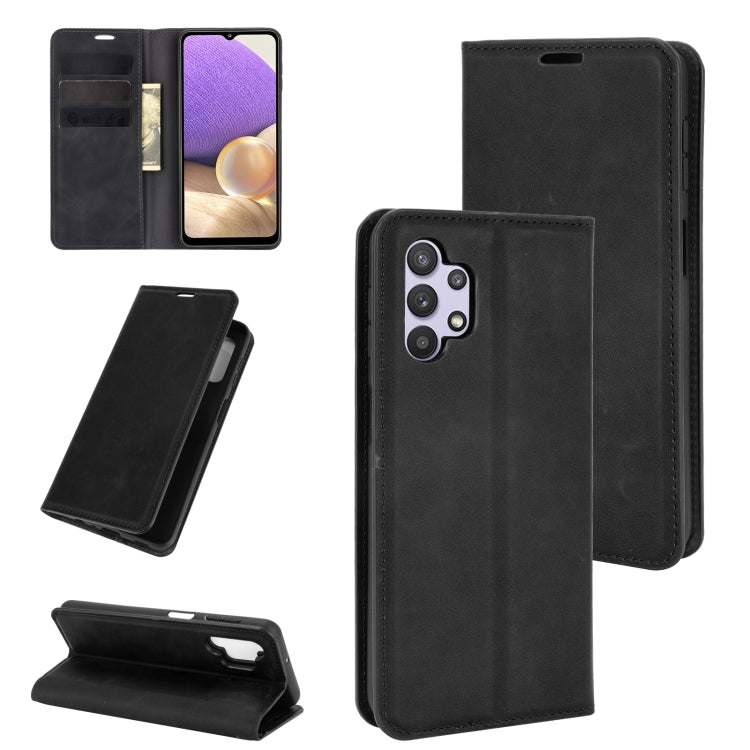 Per Samsung Galaxy A32 5G Custodia in pelle con ventosa magnetica per affari retro-pelle con supporto e slot per carte e portafoglio, For Galaxy A32 5G