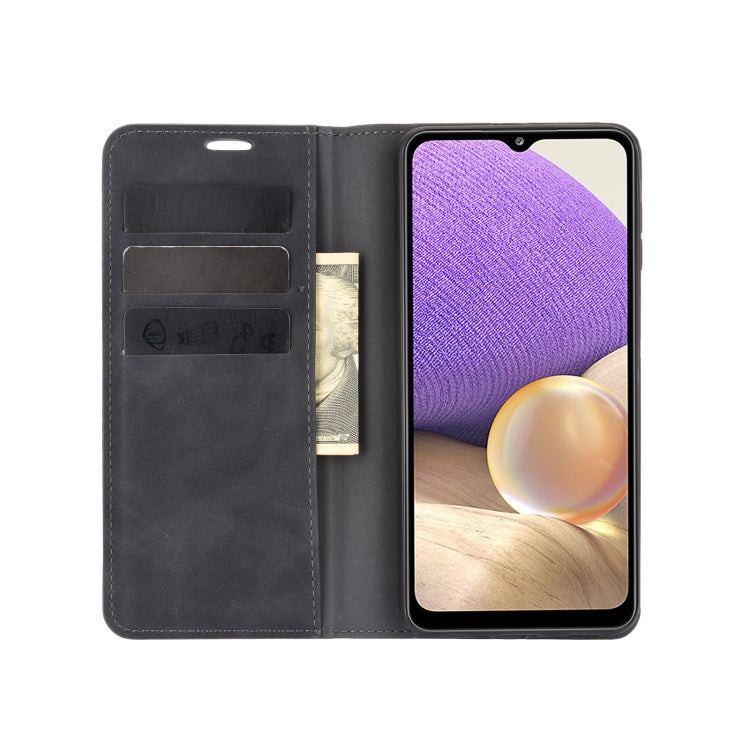 Per Samsung Galaxy A32 5G Custodia in pelle con ventosa magnetica per affari retro-pelle con supporto e slot per carte e portafoglio, For Galaxy A32 5G