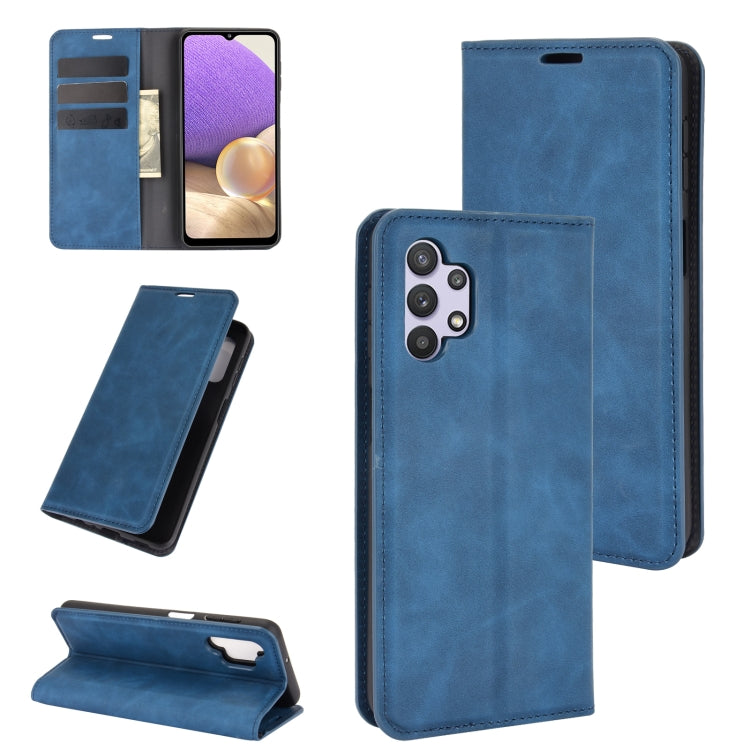 Per Samsung Galaxy A32 5G Custodia in pelle con ventosa magnetica per affari retro-pelle con supporto e slot per carte e portafoglio, For Galaxy A32 5G