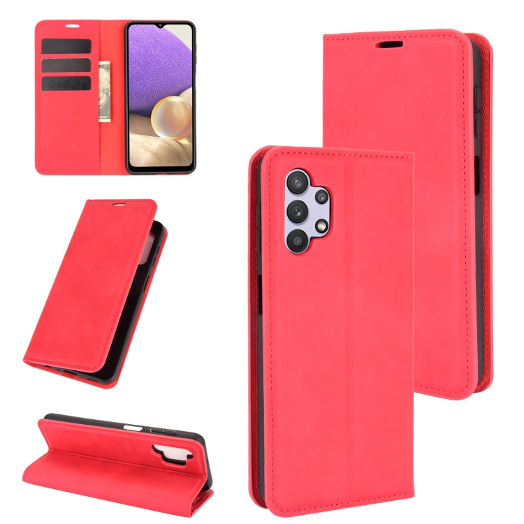 Per Samsung Galaxy A32 5G Custodia in pelle con ventosa magnetica per affari retro-pelle con supporto e slot per carte e portafoglio, For Galaxy A32 5G